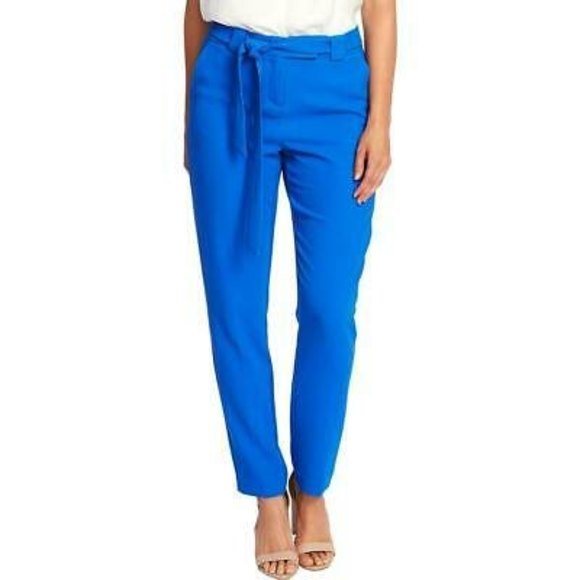 Vince Camuto Parisian Crepe Pants Size 0  Slim Straight Belted Blue NWT B58 - Picture 1 of 6
